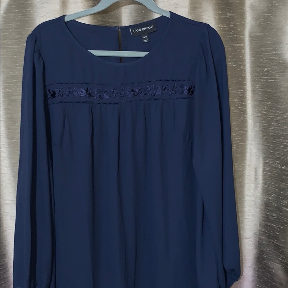 Lane Bryant Navy Embroidered Blouse